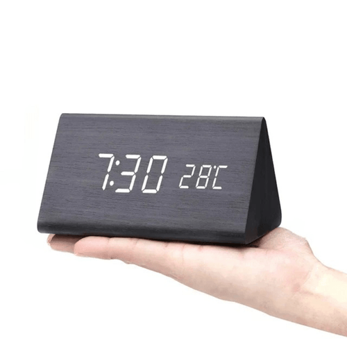 Natural Wood Digital Desk Clock with LED Display and Alarm Feature