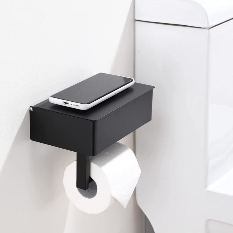 Sleek Stainless Steel Toilet Paper Holder with Storage Shelf