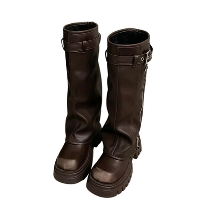 Winter Biker Booties for Women - Knee High Square Toe Footwear