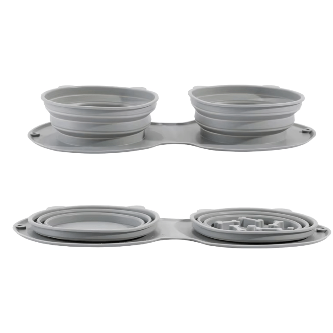 Compact Dual Food and Water Bowl for Pets on the Move