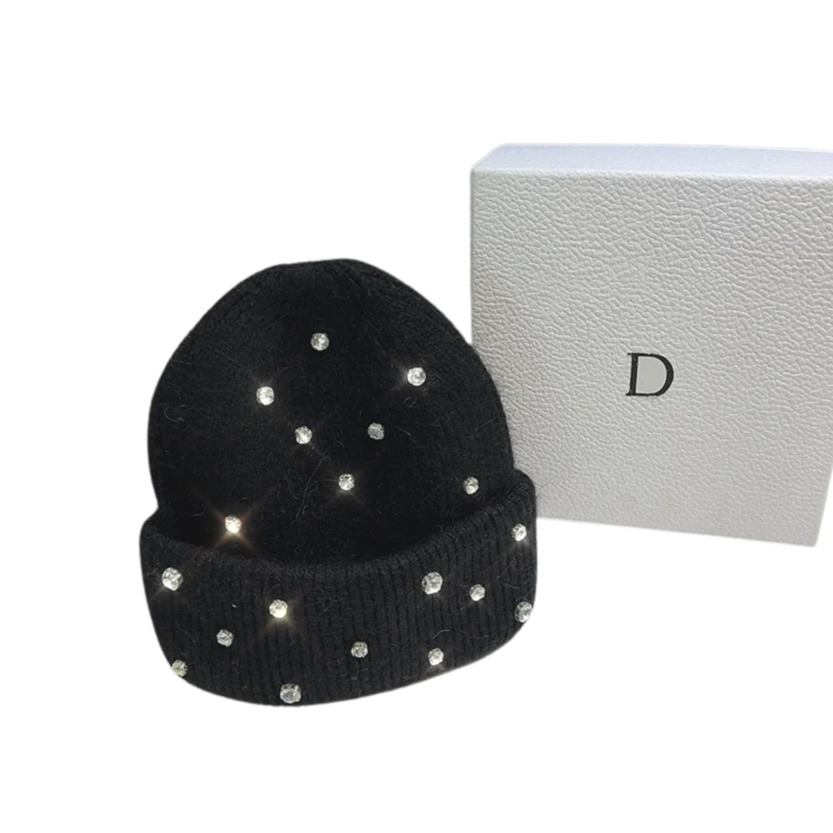 Winter Wool Beanie Hat with Sparkling Rhinestones