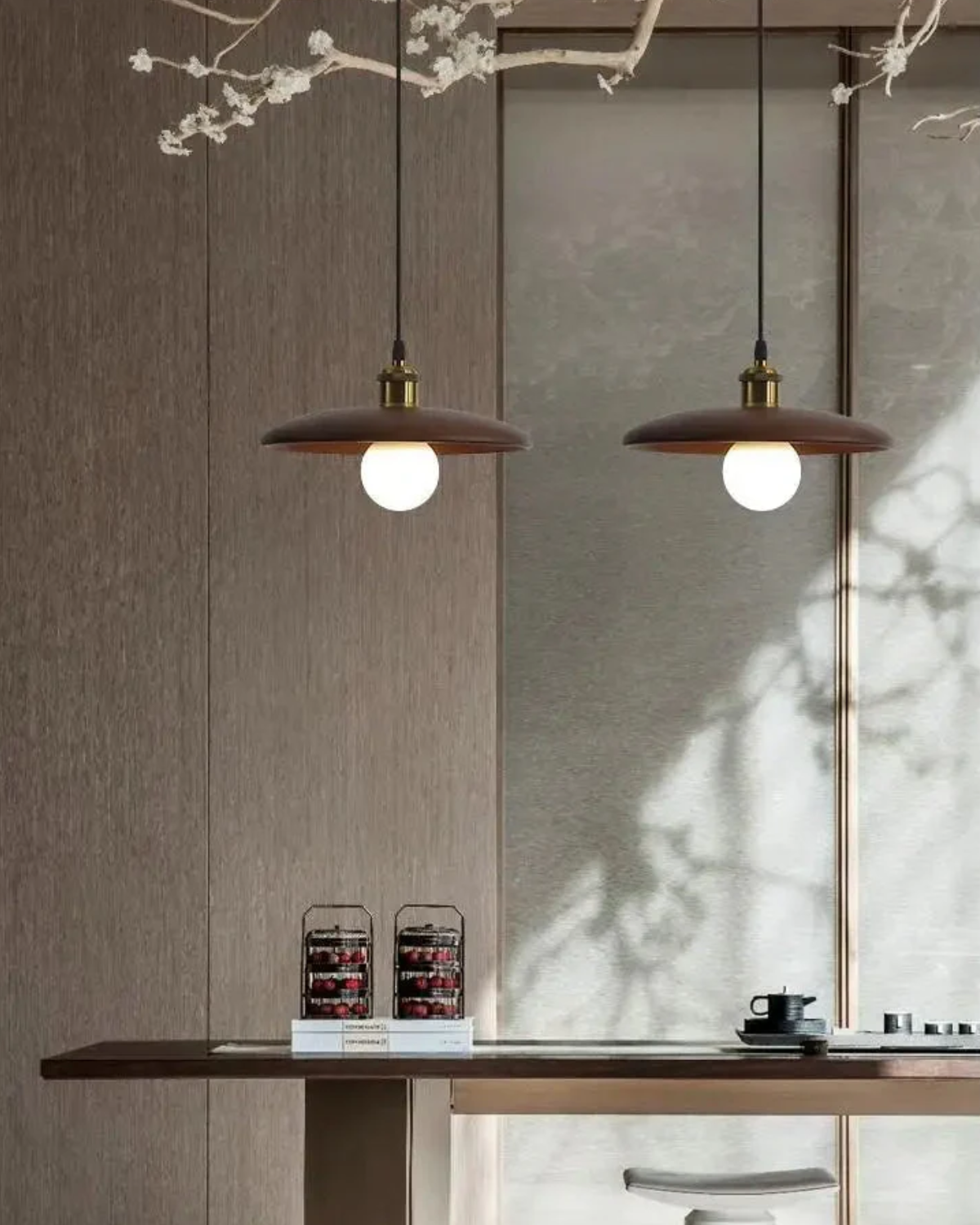Japandi Zen Style Pendant Light with Slim Wooden Shade