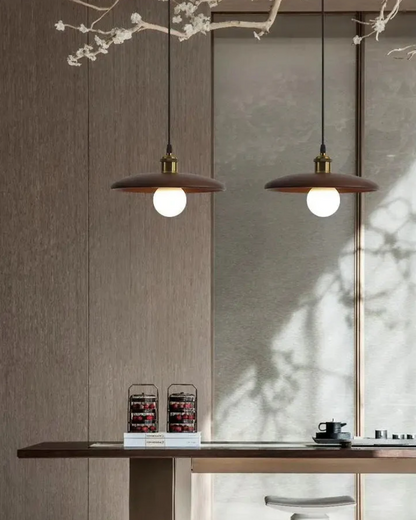 Japandi Zen Style Pendant Light with Slim Wooden Shade