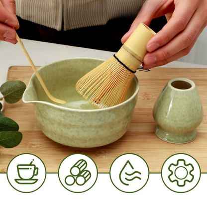 Ceramic Matcha Tea Set with Bamboo Tools – Traditional Japanese Style