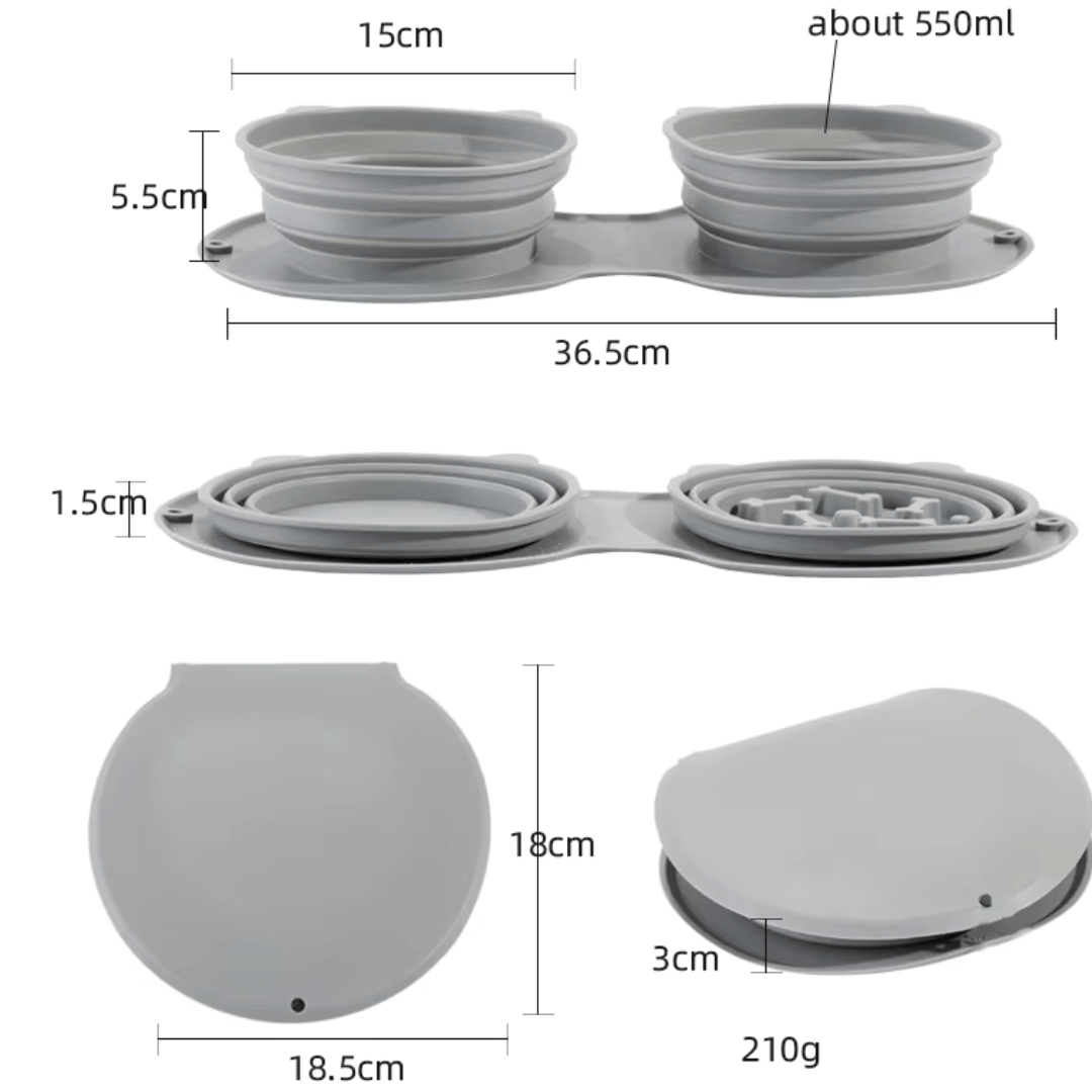 Compact Dual Food and Water Bowl for Pets on the Move