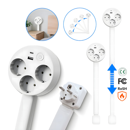 Extendable Wall Socket Arm – Flexible Power Outlet with USB and Rotation