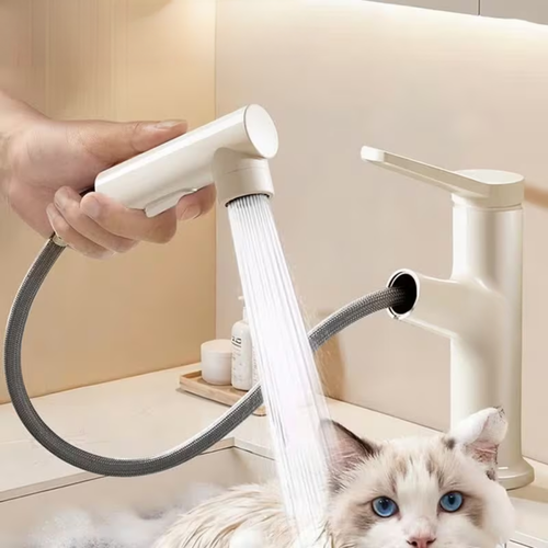 Hot and Cold Sink Faucet with Pull-Out Spray