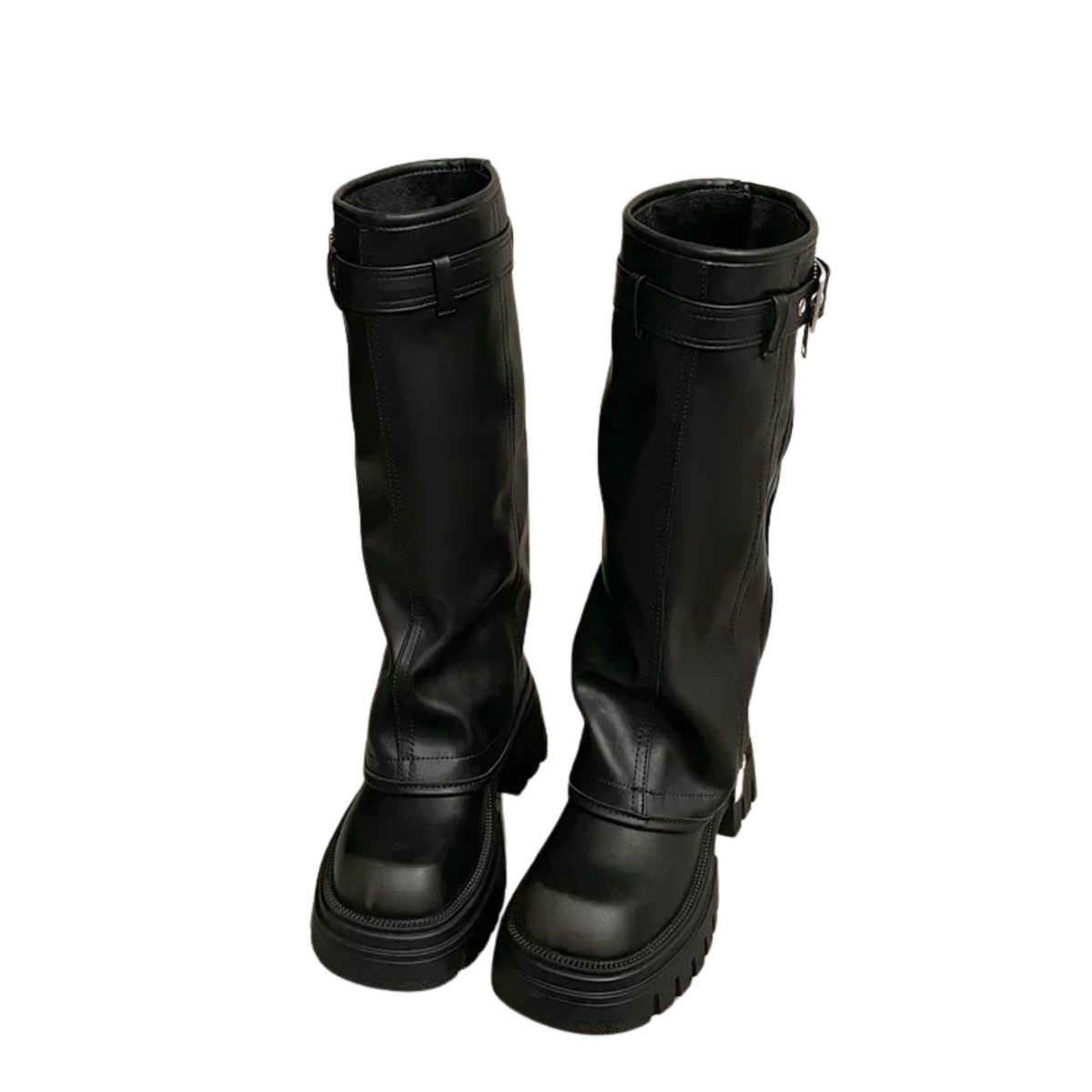 Winter Biker Booties for Women - Knee High Square Toe Footwear