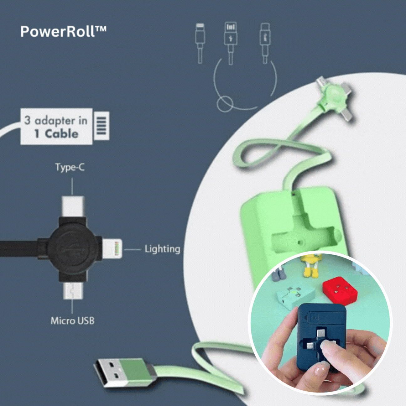 Versatile 3-in-1 Charging Cable | Compact and Tangle-Free