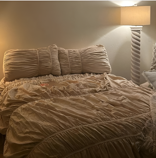Beige Bedding Set – 100% Washed Cotton Bed Linen with Pillowcases and Sheets, Durable and Easy Care for Modern Bedrooms