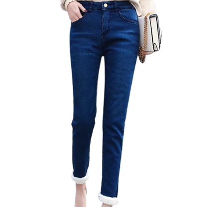 High-Waisted Women's Skinny Denim Jeans - Lambwool Lined for Winter