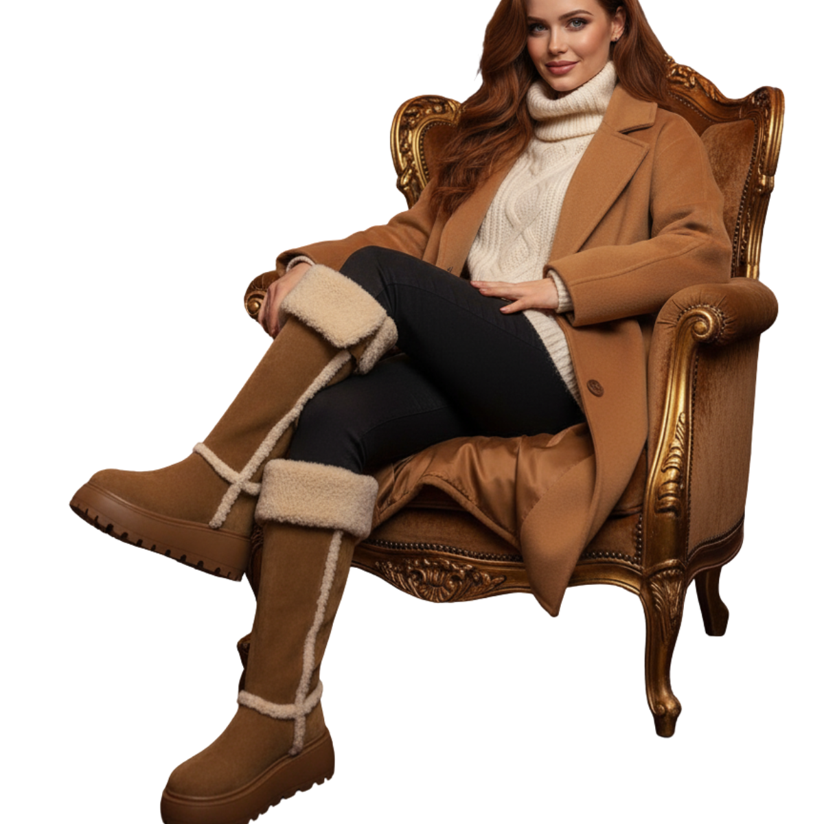 Fur Lined Long Booties for Women - Vintage Style Winter Snow Flats