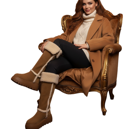 Fur Lined Long Booties for Women - Vintage Style Winter Snow Flats