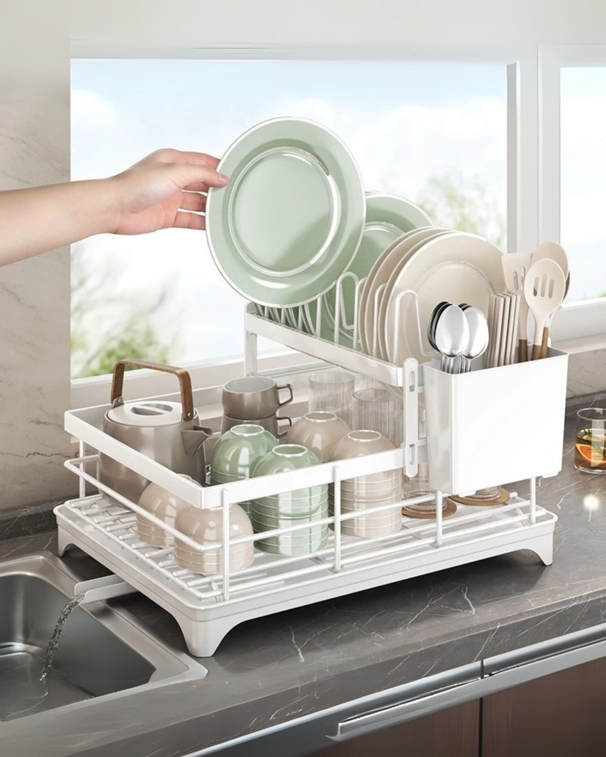 Dish Drying Rack for Kitchen | Contemporary Style with Drainage System