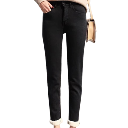 High-Waisted Women's Skinny Denim Jeans - Lambwool Lined for Winter