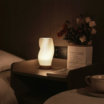 Soft Sculptural Bedside Light – Pleated LED Table Lamp