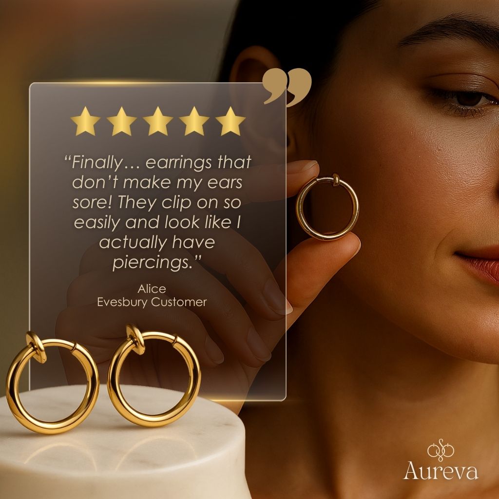 Fashionable Non-Pierced Clip-On Earrings | Adjustable Comfort Fit | Hypoallergenic Stainless Steel | Gold & Silver Set