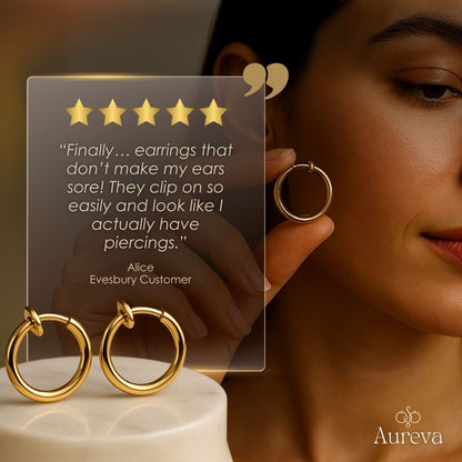 Fashionable Non-Pierced Clip-On Earrings | Adjustable Comfort Fit | Hypoallergenic Stainless Steel | Gold & Silver Set