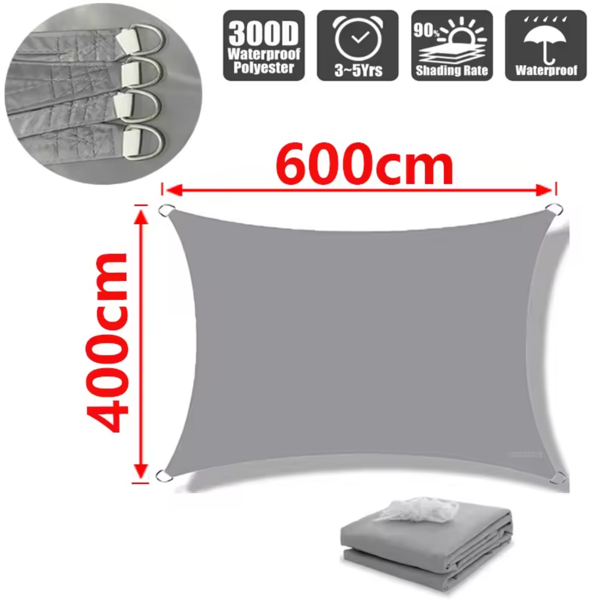 Water-Resistant Shade Sail made of Lightweight Polyester