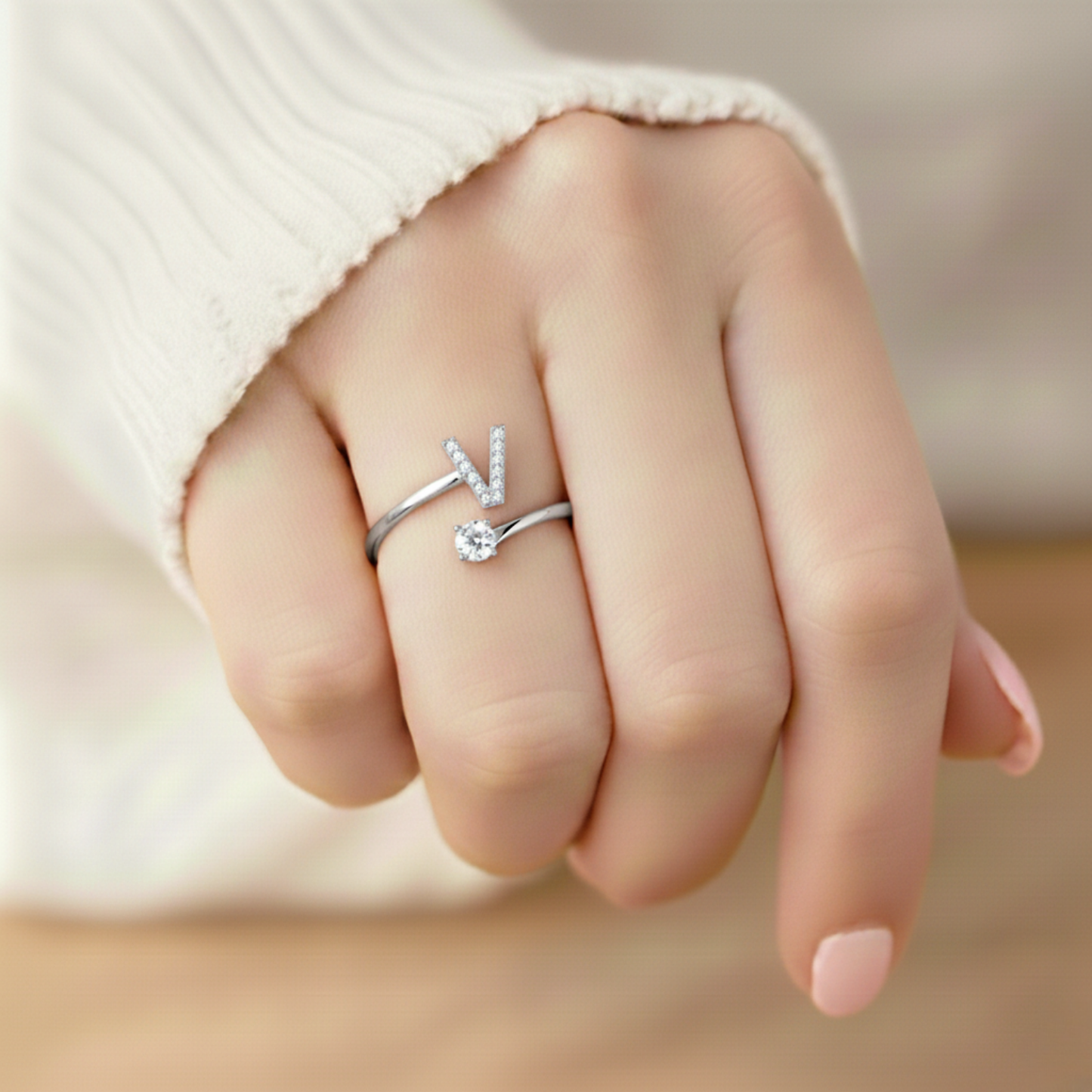 Adjustable Initial Ring Classic with Gift Box and Message Card
