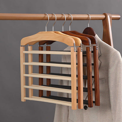 Multi-Tier Clothing Organizer – Space-Saving Wooden and Metal Hanger