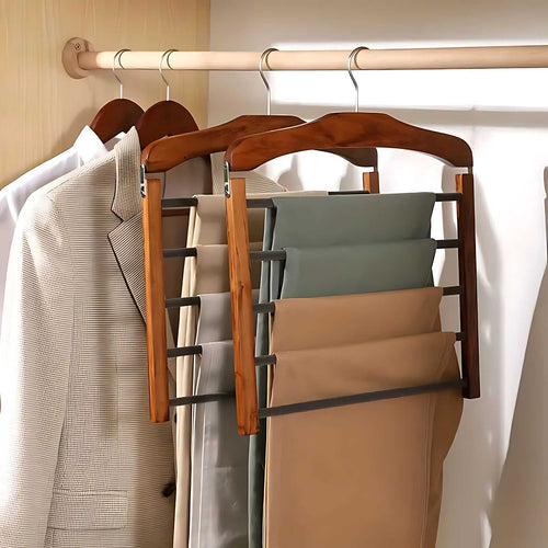 Multi-Tier Clothing Organizer – Space-Saving Wooden and Metal Hanger