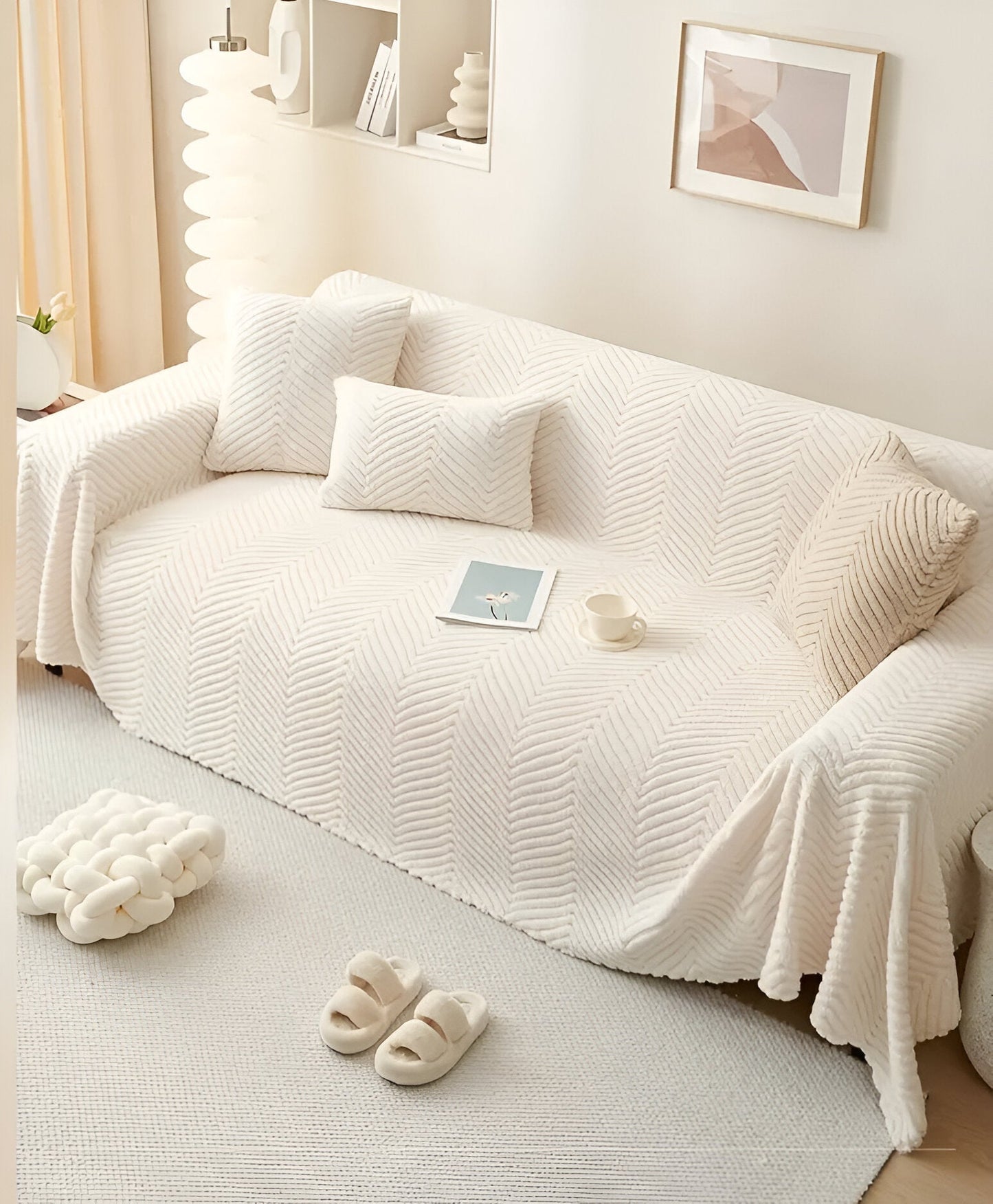 Non-Slip Geometric Sofa Protector - Shields from Pet Hair, Scratches, Stains