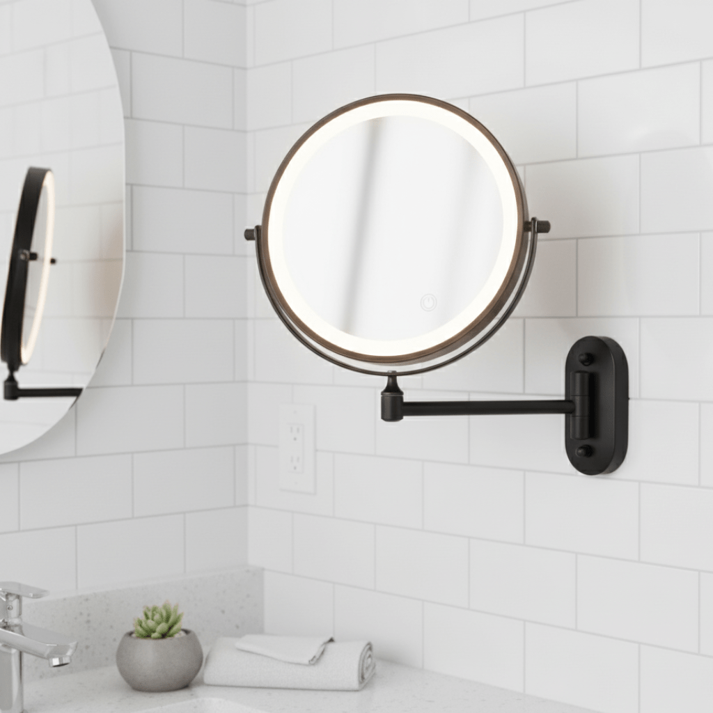 Illuminated Wall-Mount Makeup Mirror | Adjustable Brightness | Rechargeable