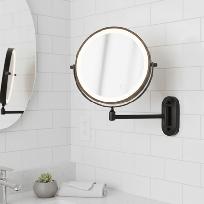 Illuminated Wall-Mount Makeup Mirror | Adjustable Brightness | Rechargeable