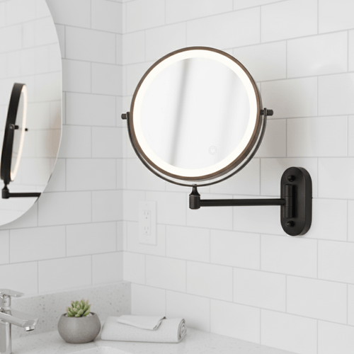 Illuminated Wall-Mount Makeup Mirror | Adjustable Brightness | Rechargeable