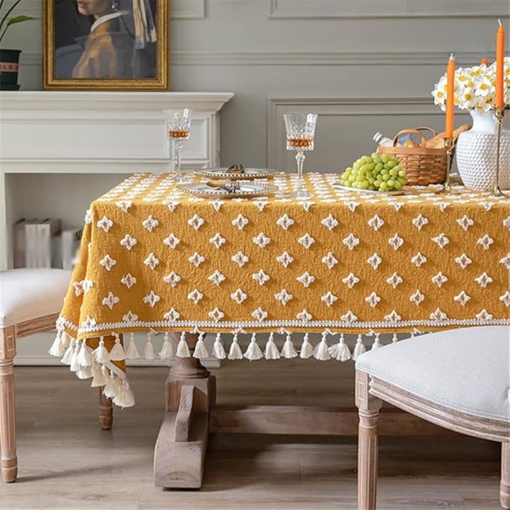 Chic Yellow Tassel Table Cover for Any Occasion
