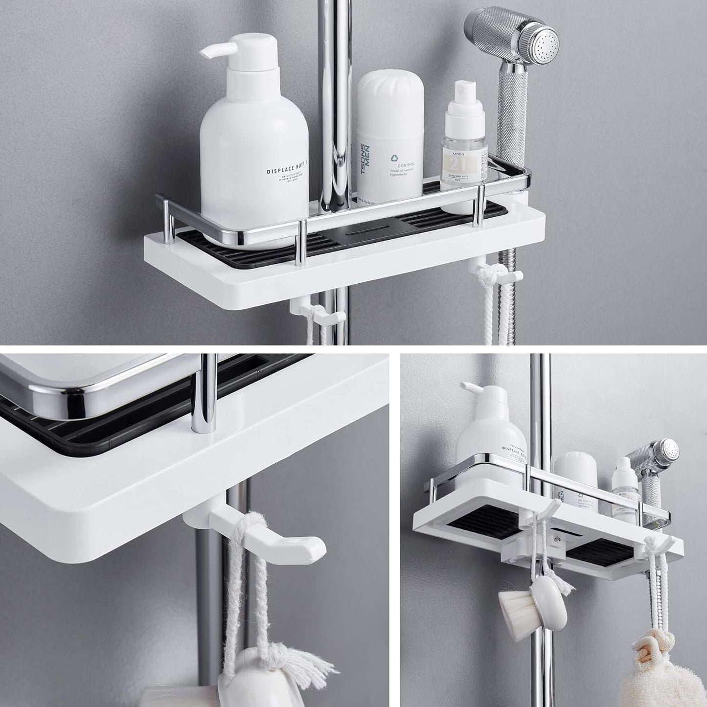 Drill-Free Adjustable Shower Storage Shelf for Bathroom