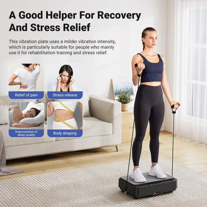 Compact Vibration Fitness Plate – 99 Speed Settings, 9 Workout Modes, Remote & Resistance Bands
