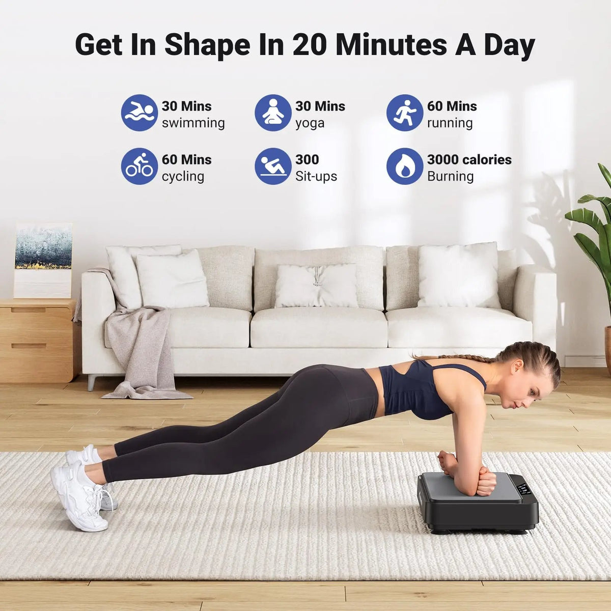 Compact Vibration Fitness Plate – 99 Speed Settings, 9 Workout Modes, Remote & Resistance Bands