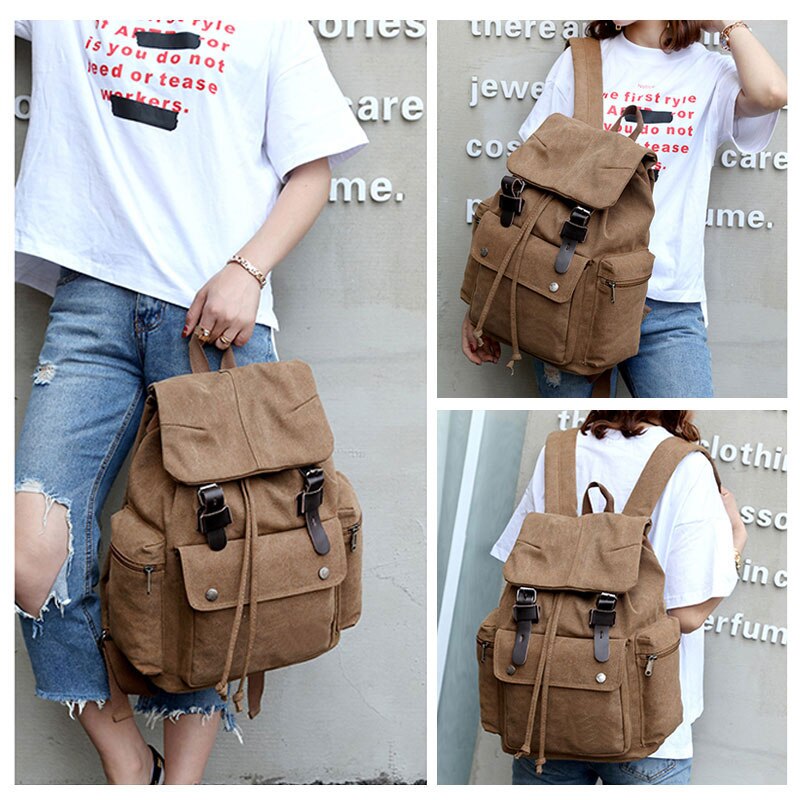 Vintage-Style Canvas Backpack with Spacious Organization