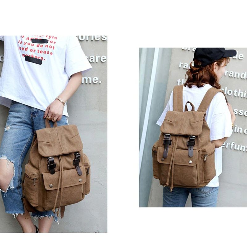 Vintage-Style Canvas Backpack with Spacious Organization