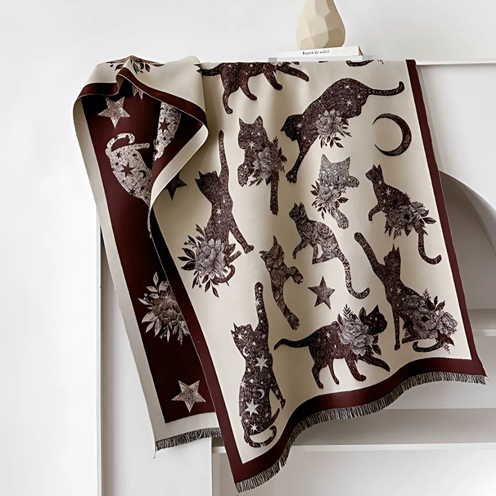 Charming Feline Print Winter Wrap
