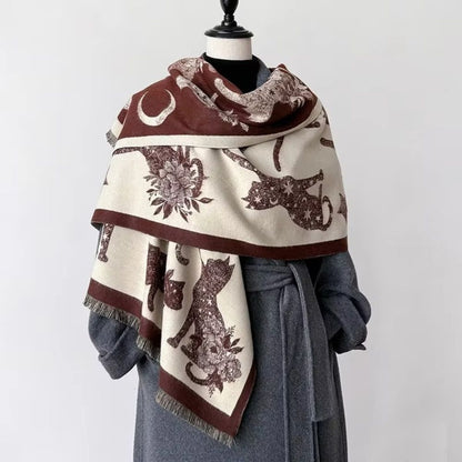 Charming Feline Print Winter Wrap