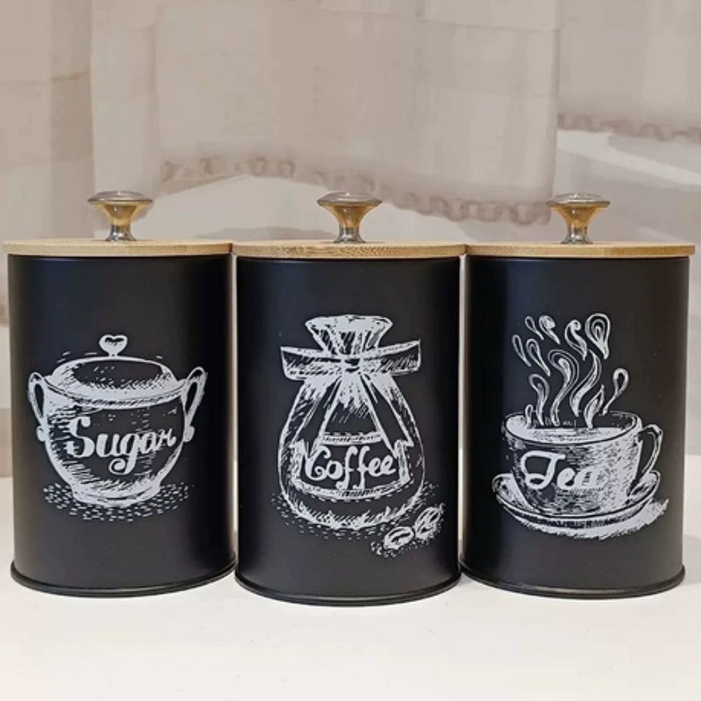 Chic Iron Canister Set for Coffee, Sugar, and Tea - 3 Pieces