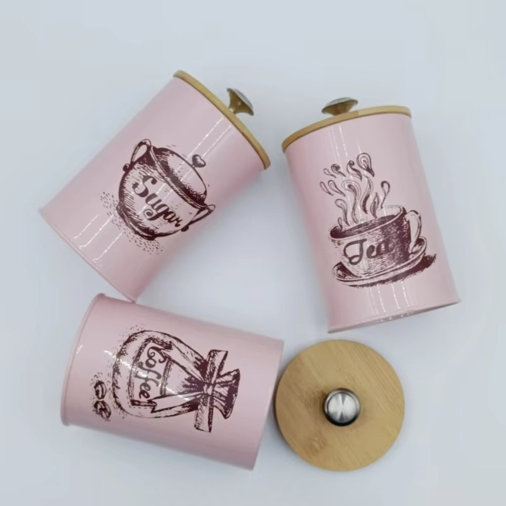 Chic Iron Canister Set for Coffee, Sugar, and Tea - 3 Pieces