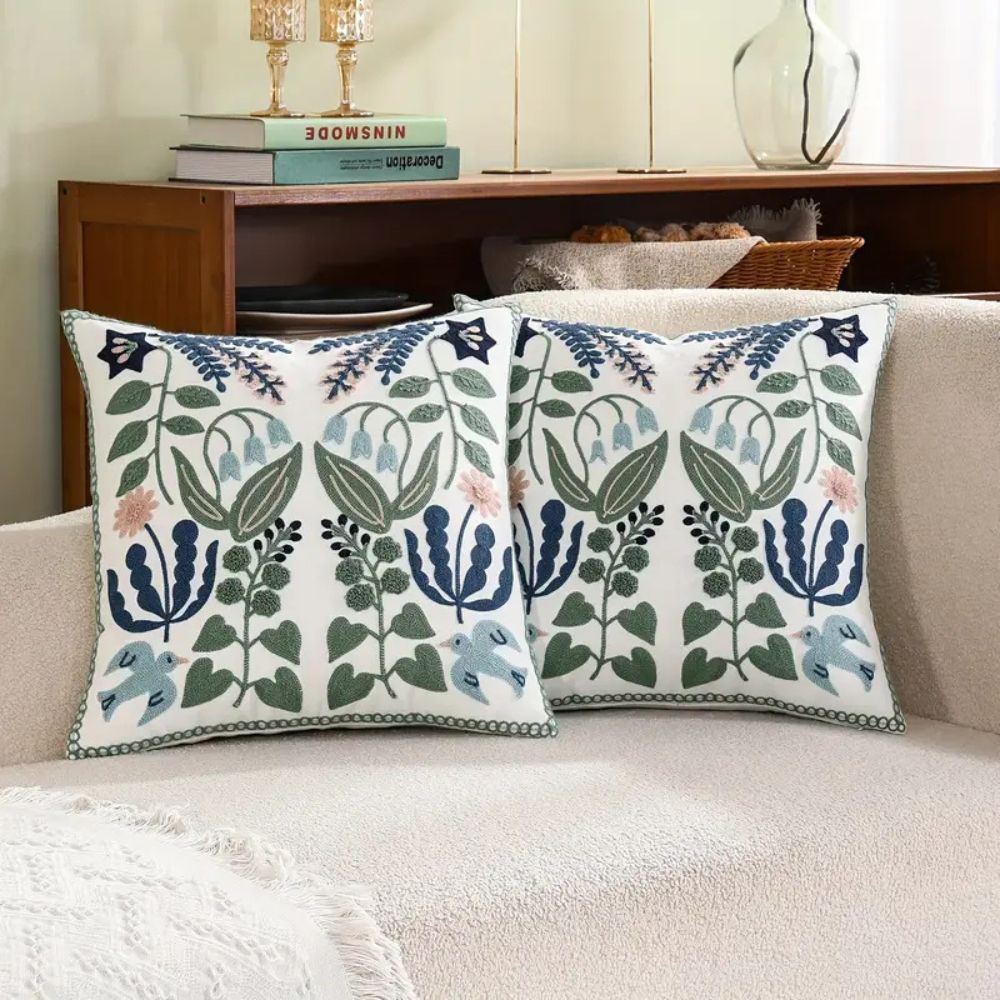 Charming Floral Embroidered Throw Pillow Cover