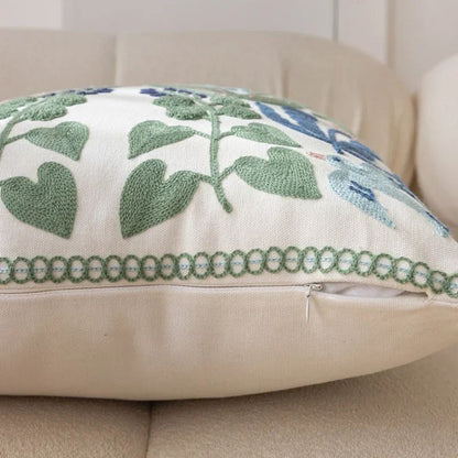 Charming Floral Embroidered Throw Pillow Cover