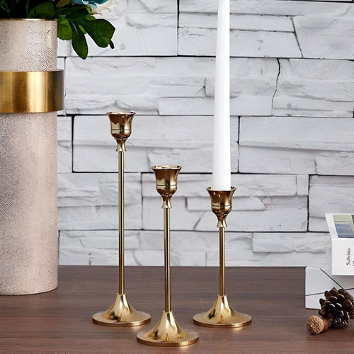 Elegant Brass Candle Holder Trio for Timeless Décor