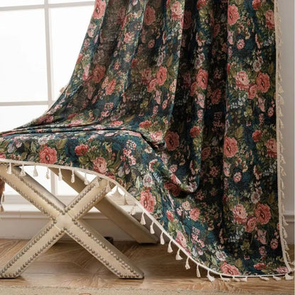 Elegant Floral Tassel Curtain Panel for Timeless Style