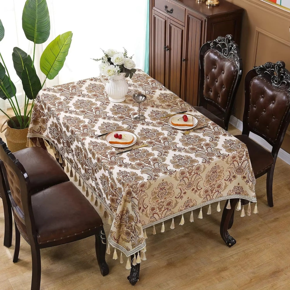 Timeless Charm Embroidered Table Cover with Tassels