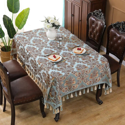 Timeless Charm Embroidered Table Cover with Tassels