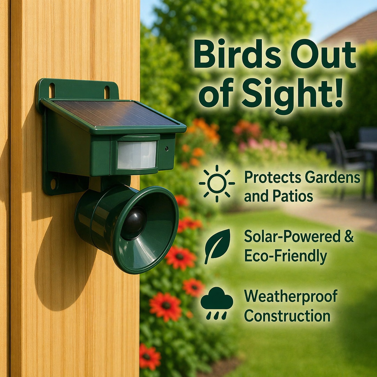 EcoGuard | Solar-Powered Motion Detector | Humane Bird Deterrent
