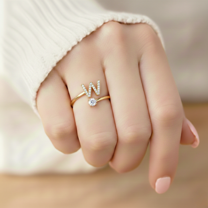 Adjustable Initial Ring Classic with Gift Box and Message Card