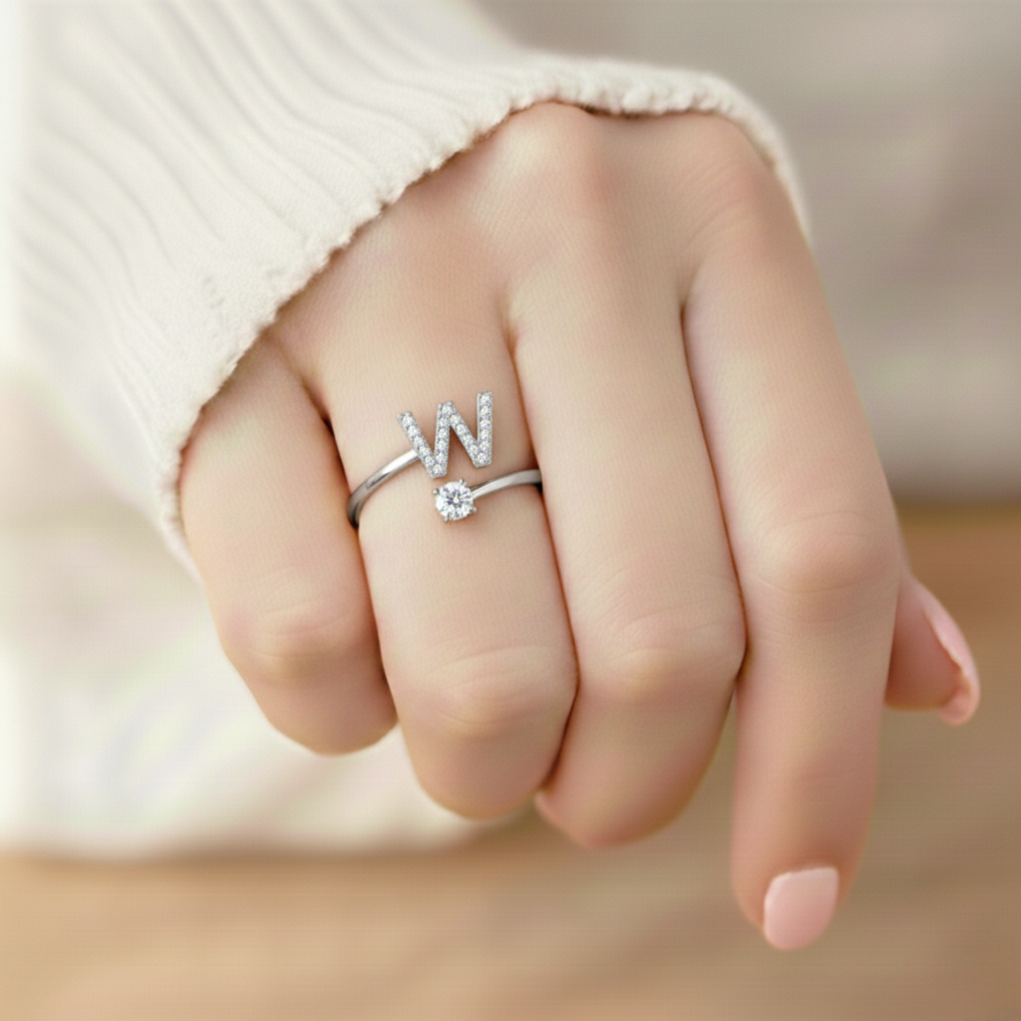 Adjustable Initial Ring Classic with Gift Box and Message Card