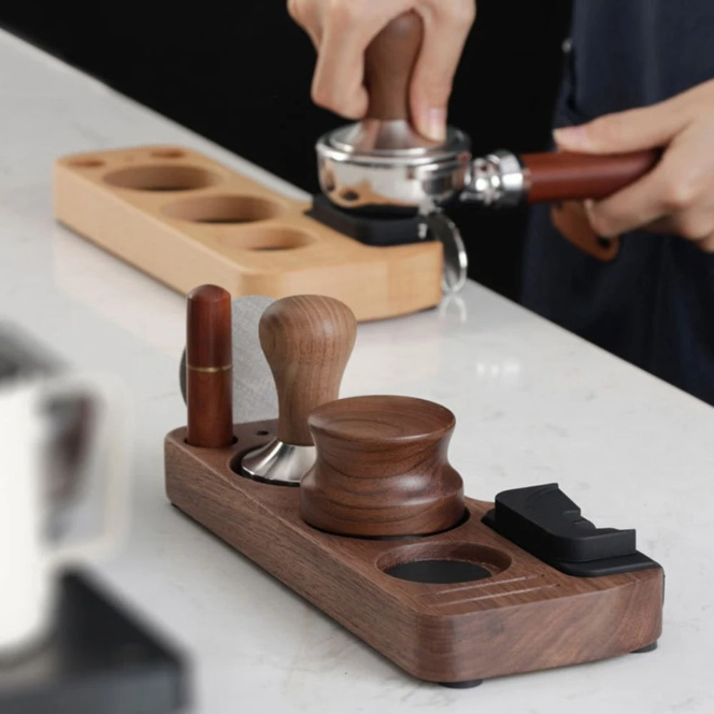 Espresso Tamper Station in Walnut – Coffee Bar Organizer and Stand